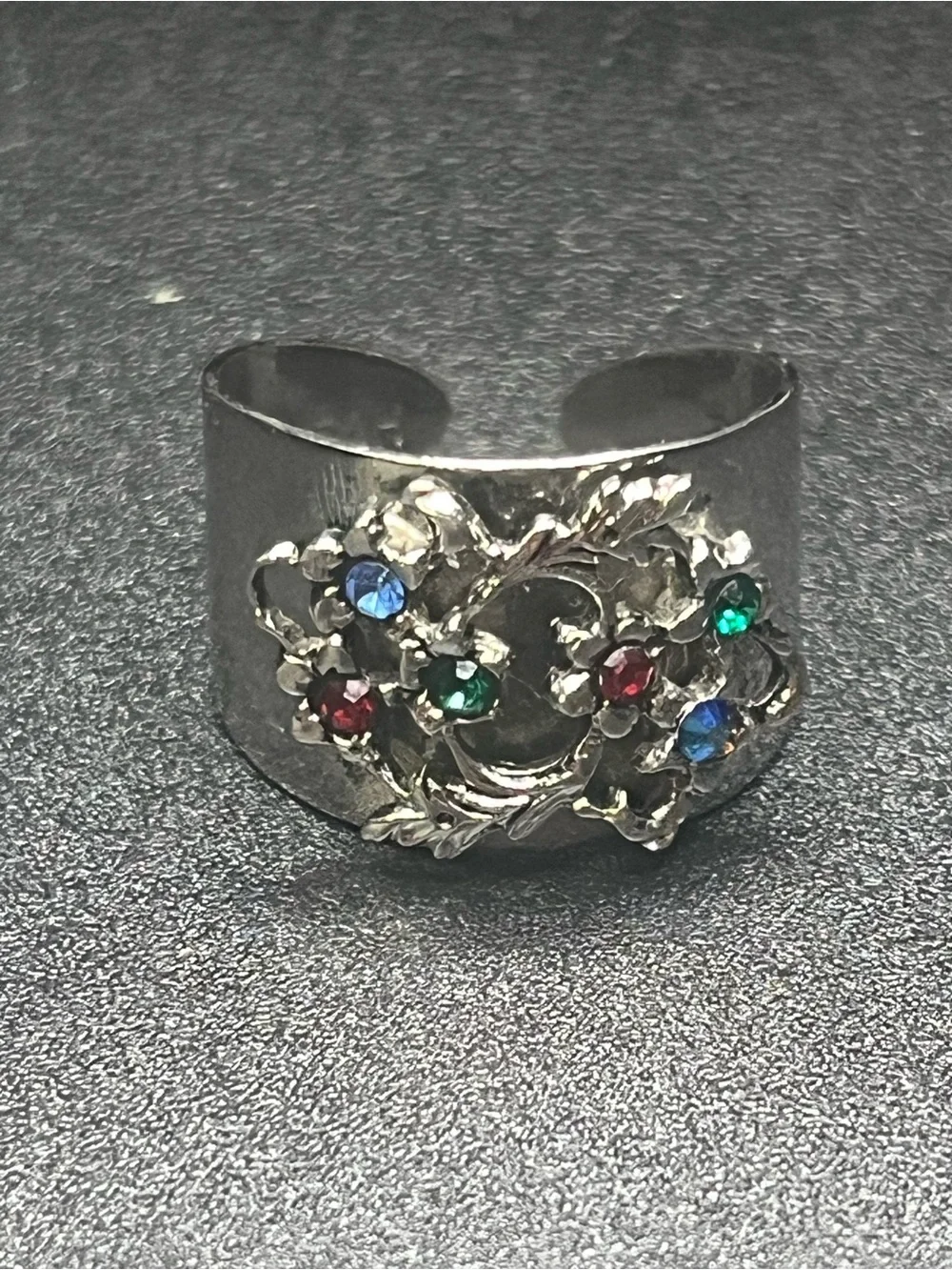 Vintage Sarah Coventry Multicolor Rhinestone Wide Band Ring